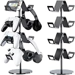 Controller Holder 4 Tier,Headphone Stand for Xbox PS5 PS4 | Classical "W" shape,Adjustable,Gamepads and headset storage,For Gamer,Black,Stable,Gaming gift