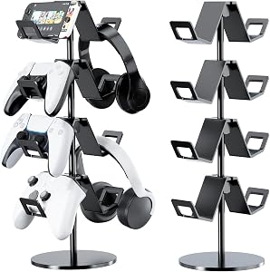 Controller Holder 4 Tier,Headphone Stand for Xbox PS5 PS4 | Classical "W" shape,Adjustable,Gamepads and headset storage,For Gamer,Black,Stable,Gaming gift