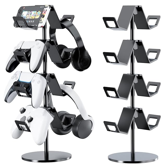 Controller Holder 4 Tier Headphone Stand - Adjustable Headset Holder for Xbox PS5 PS4 Switch Pro - Gaming