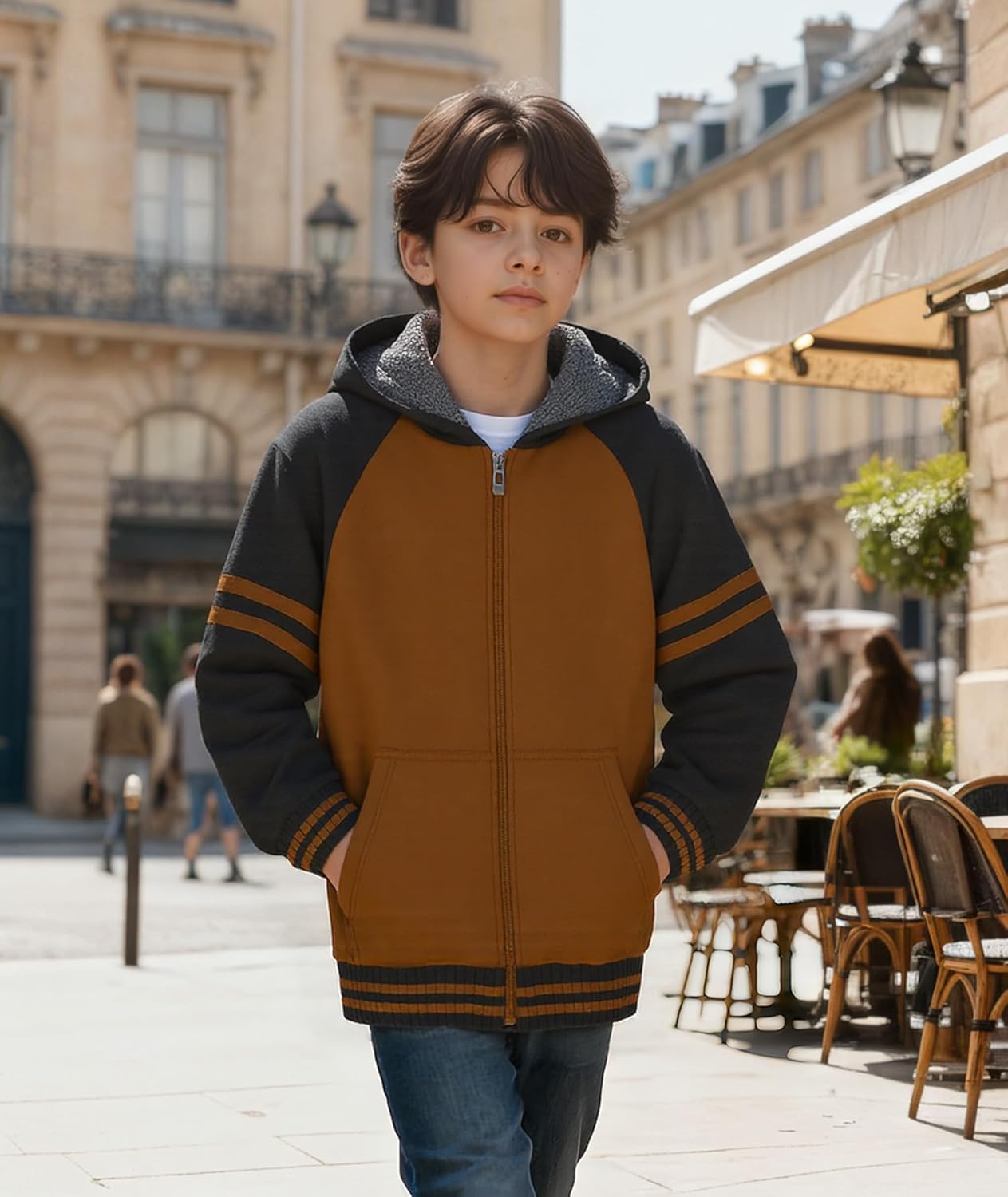 ZITY Boys Hoodie Kids Fleece Sherpa Lined Jacket Youth Zip Up Heavyweight Hooded Sweatshirt Teen Winter Warm Coat - Image 2