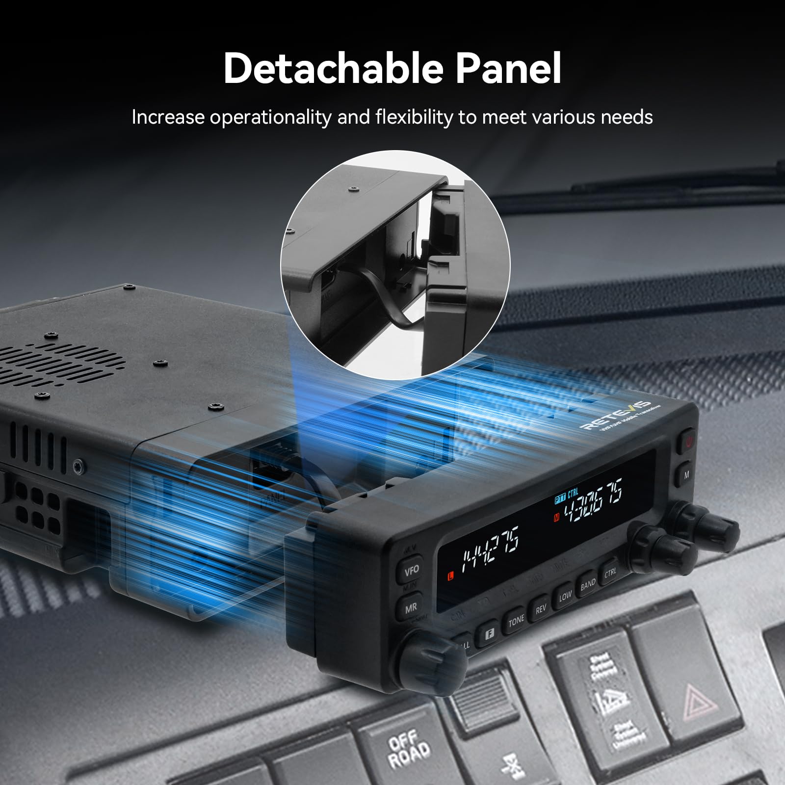 Retevis MA1 Radioamatori, Radio Amatoriale con Pannello | 50 W, Ripetitore Cross Band, 2m/70cm/FM/AM, 800 Canali, Ricetrasmettitore Mobile per Camion, Eventi Amatoriali