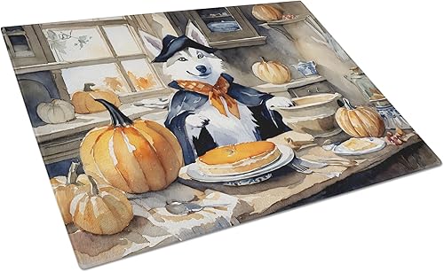 Caroline's Treasures DAC1816LCB Tabla de cortar de vidrio con calabazas de cocina de otoño siberiano de vidrio templado decorativo grande tabla de