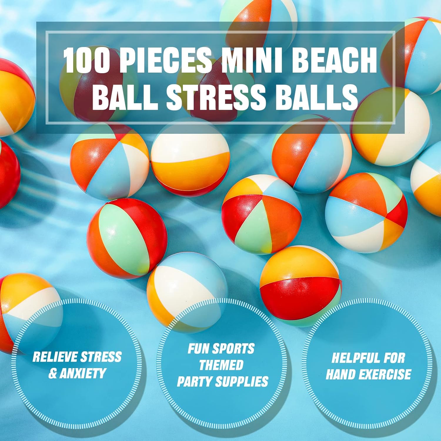 Hungdao 100 Pcs Mini Beach Stress Balls Bulk 2.5" Rainbow Squeeze Small Relief Stress Beach Balls Toys Bulk with Storage Bag for Summer Pool Water Games Hawaiian Birthday Party Favors(Fresh Colors)