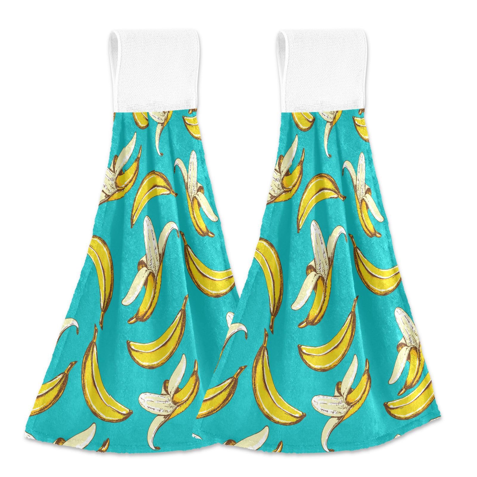 JHKKU Banana Kitchen Towel 2 Pcs Super Soft Hand Towel Absorbent Drying Hanging Tie Towels for Bathroom Farmhouse Tabletop Home Decor