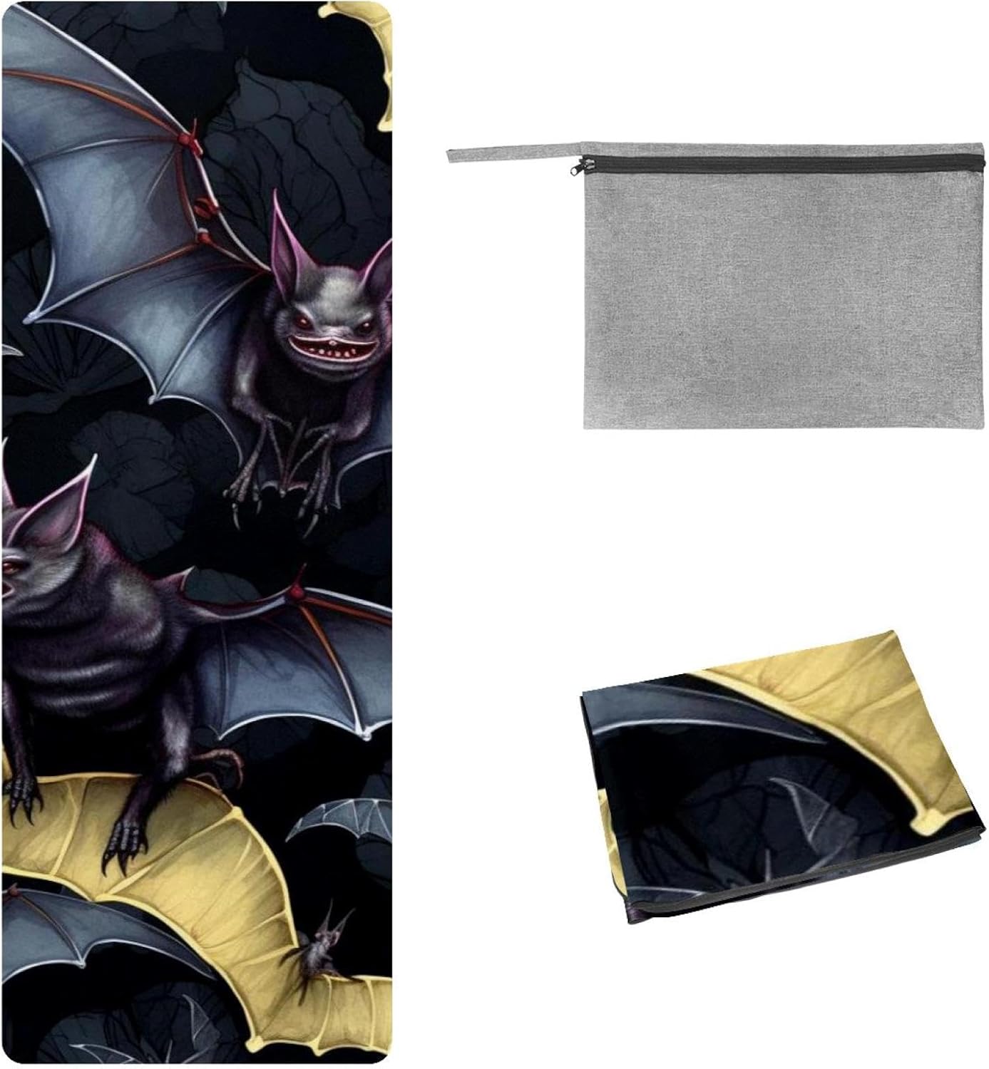 Yoga Towel, Bat Pattern Non Slip Sweat Absorbent Hot Yoga Mat Towel for Hot Yoga, Pilates and Fitness - 72.8" x 26.8"