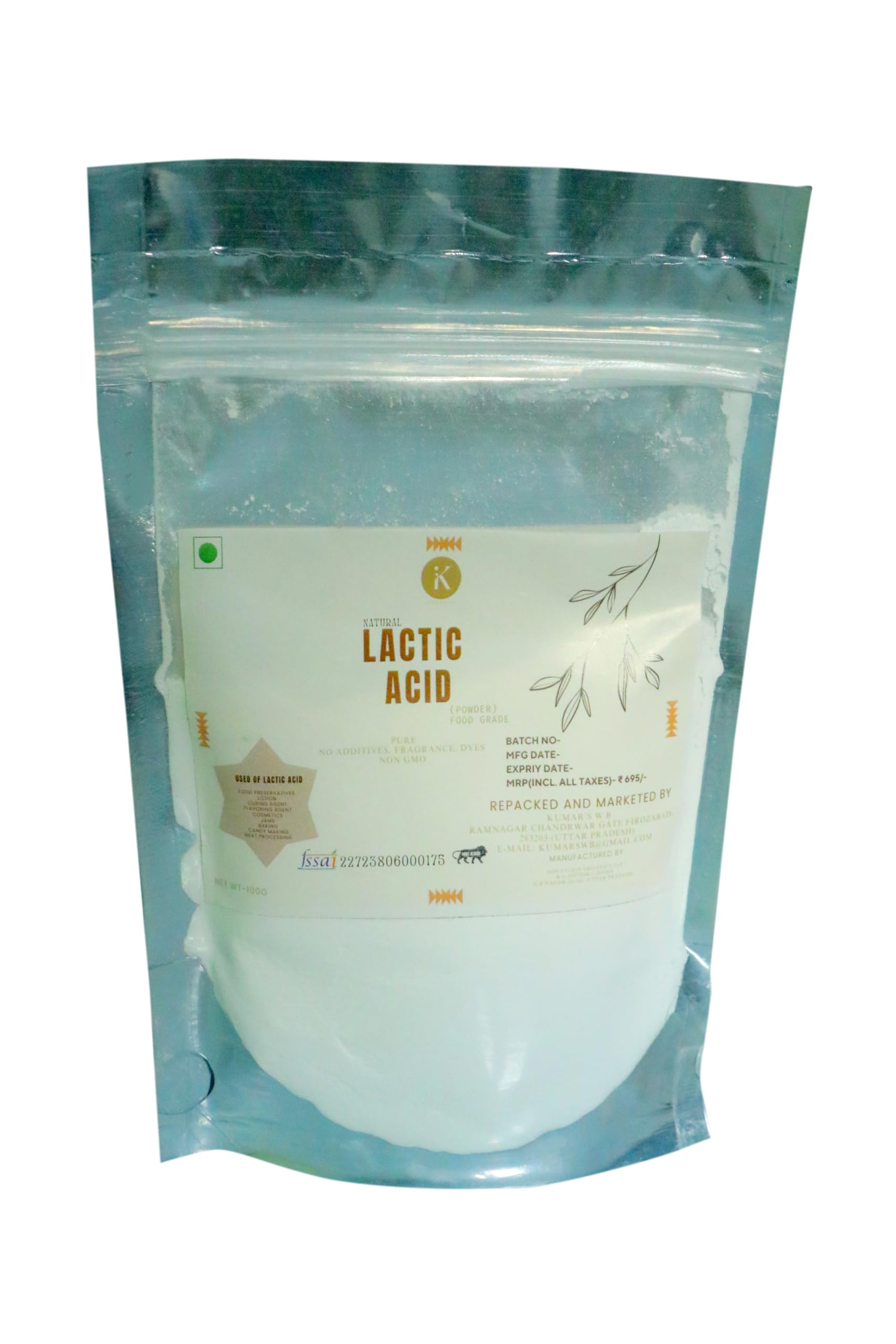 KUMAR'S WB Natural Lactic Acid Powder, PURE Grade, No Additives, 100g-image-21