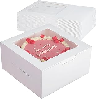 Kootek Cake Boxes with Window 24pcs 10x10x5 Inches Bakery Boxes Pastry Boxes for Cakes, Pastries, Cookie, Cupcakes, Chocolates, Cake Decorating Supplies, White