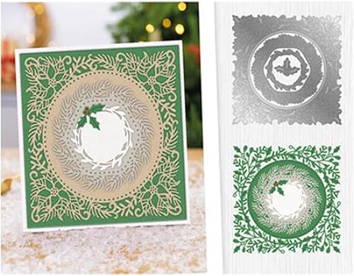 Miniatura 5 de Corona de Navidad, círculo, anidación de metal, troqueles de metal, hojas de primavera, marco de red de boda, plantillas de corte para bricolaje,
