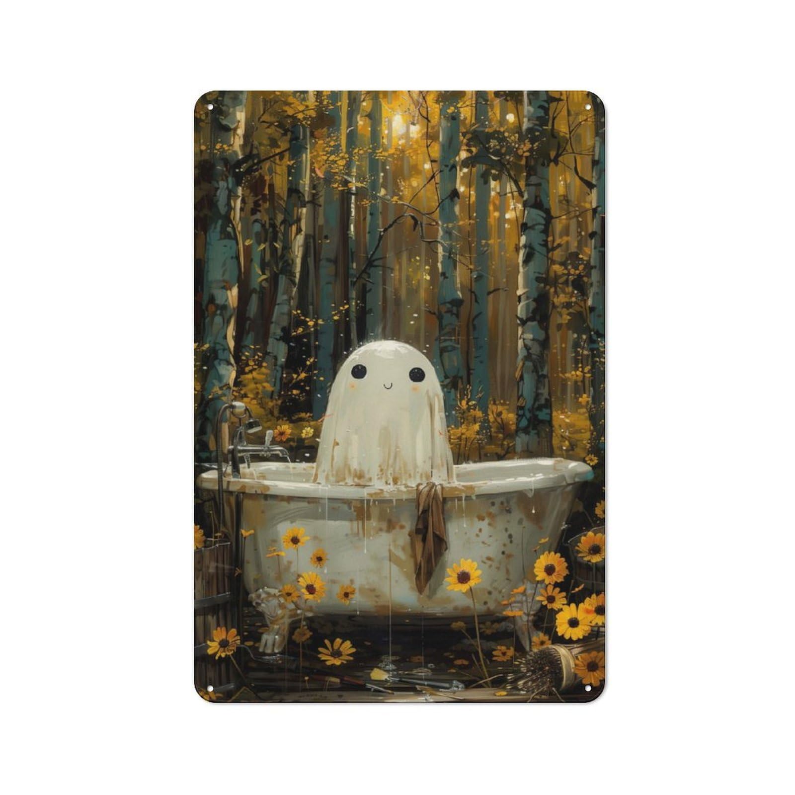 Junmoney Ghost In Bathtube Retro-Style Tin Sign 30X20cm For Dining Room Or Kitchen, For Kitchen Wall Decor Lovers