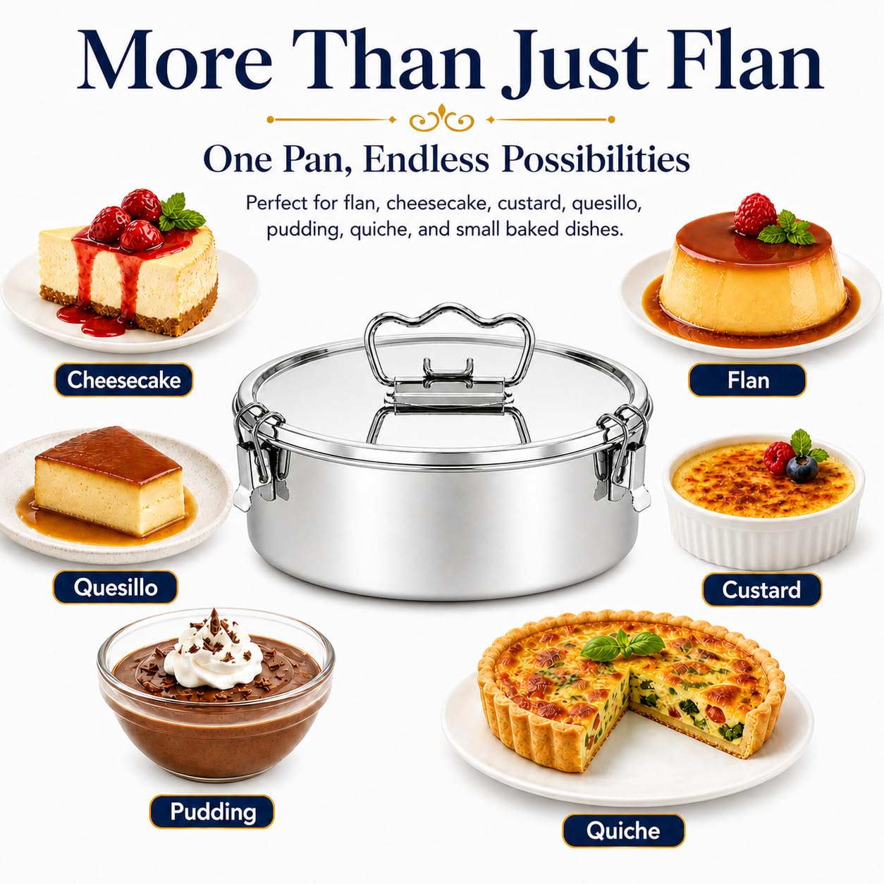 Molde de acero inoxidable para flan/pudín, compatible con olla instantánea de 8 cuartos de galón, sartén para tartas de queso, sartén fácil de usar para hornear con baño de agua,