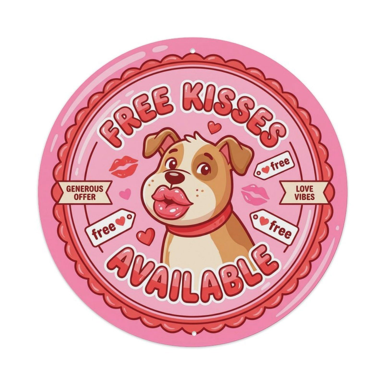 Vintage Free Kisses Available Affection Metal Tin Sign Plaque Wall Decor for Cafe, Club, Garden Round Metal Poster 8x8Inch