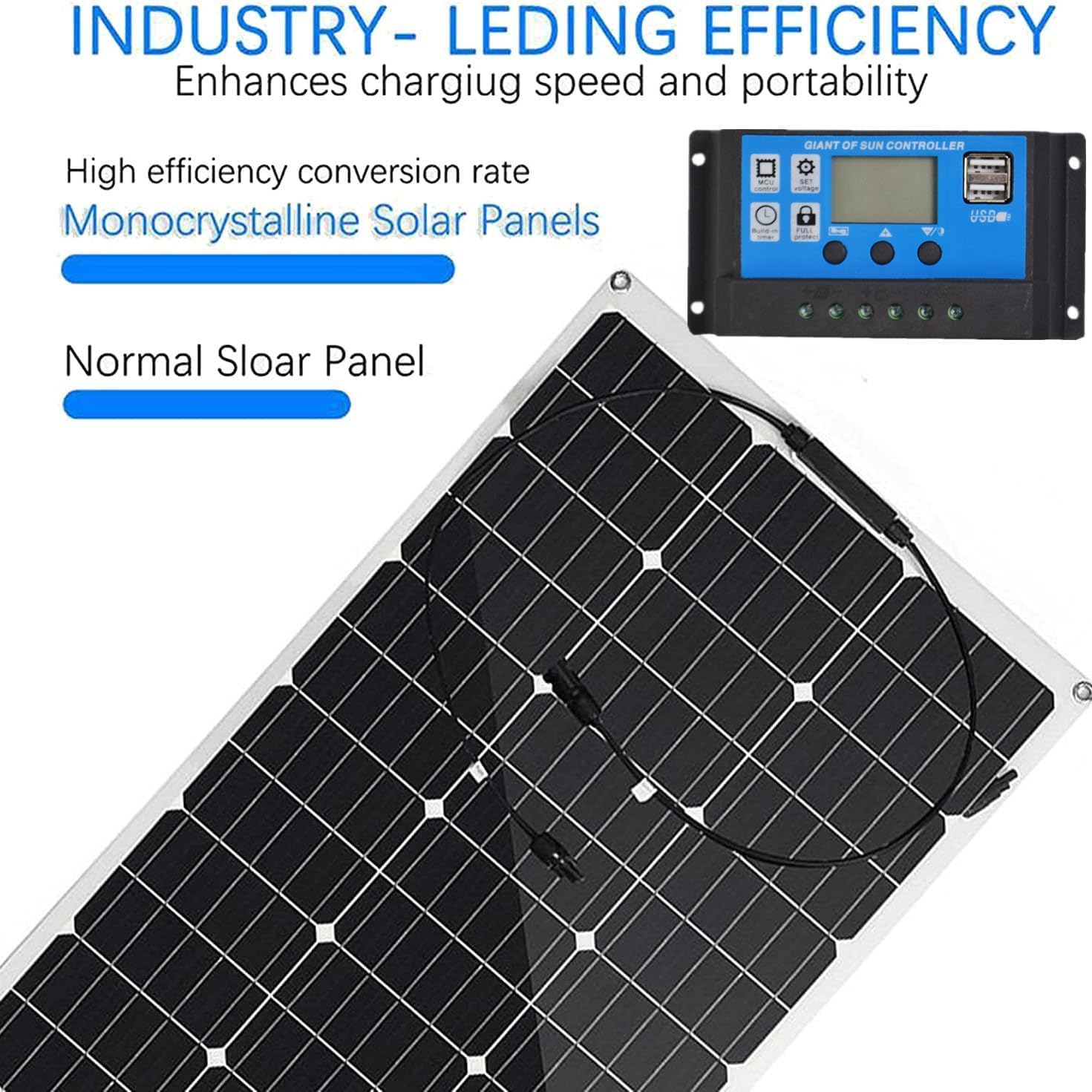 Módulo solar monocristalino semiflexible de 300 W (flexión máxima de 30 °), cargador de panel solar de 40 A, resistente al agua, for bomba, ventilador doméstico, farola, lámpara de jardín ( Color : 40