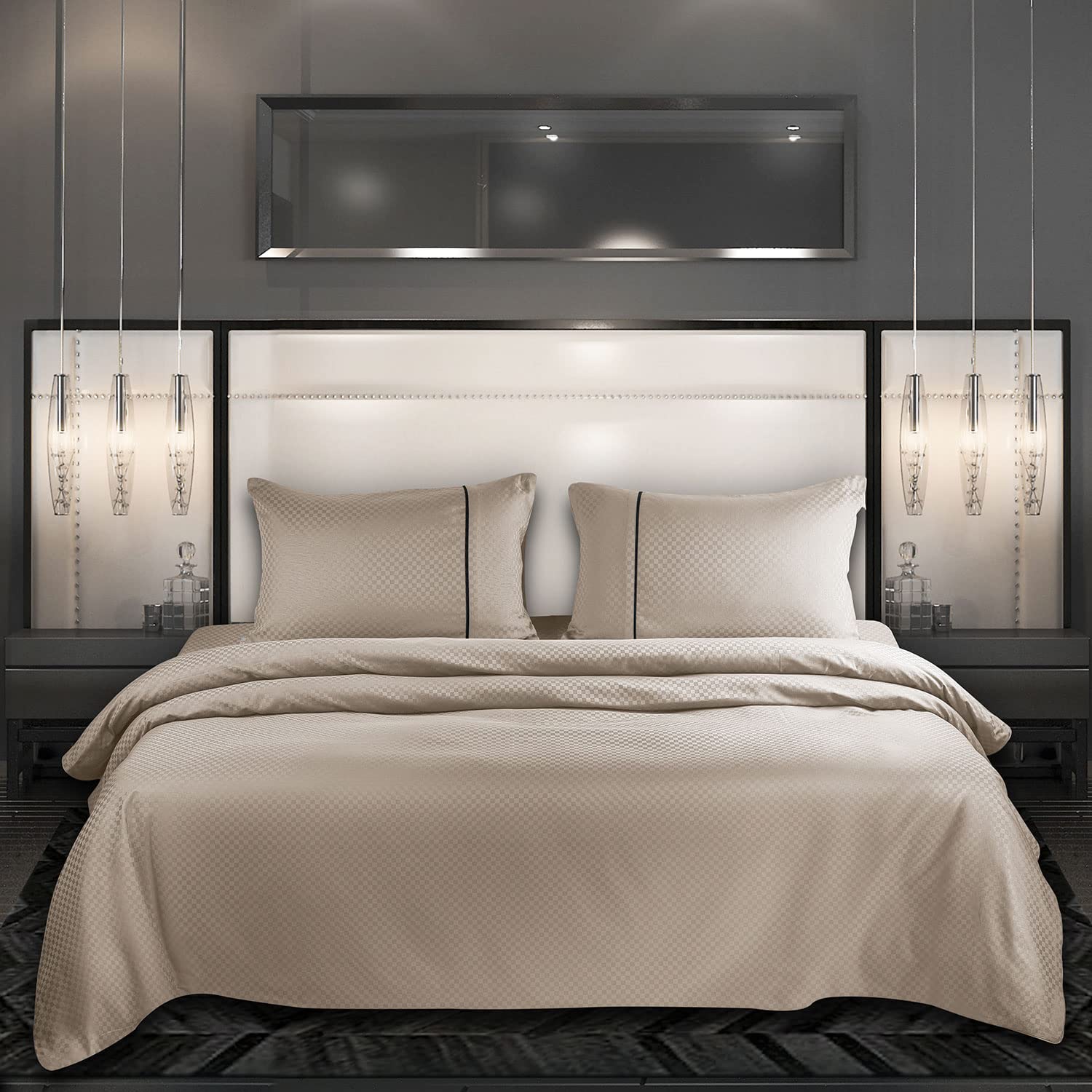 Spread Spain Oxford Cotton 400 Thread Count Soft Comfort Modern Design Bedsheets for Double Bed King Size with 2 Pillow Covers (108'' x 108'' inch Taupe)| H603 | 400 TC-image-8