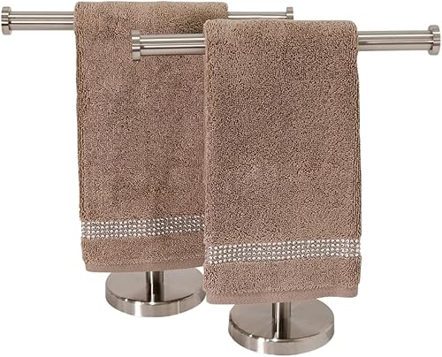 Miniatura 7 de Sparkles Home Juego de 2 toallas de rayas con punta de dedo, 100% algodón turco, diamantes de imitación de cristal, 13 pulgadas, lavable a máquina,