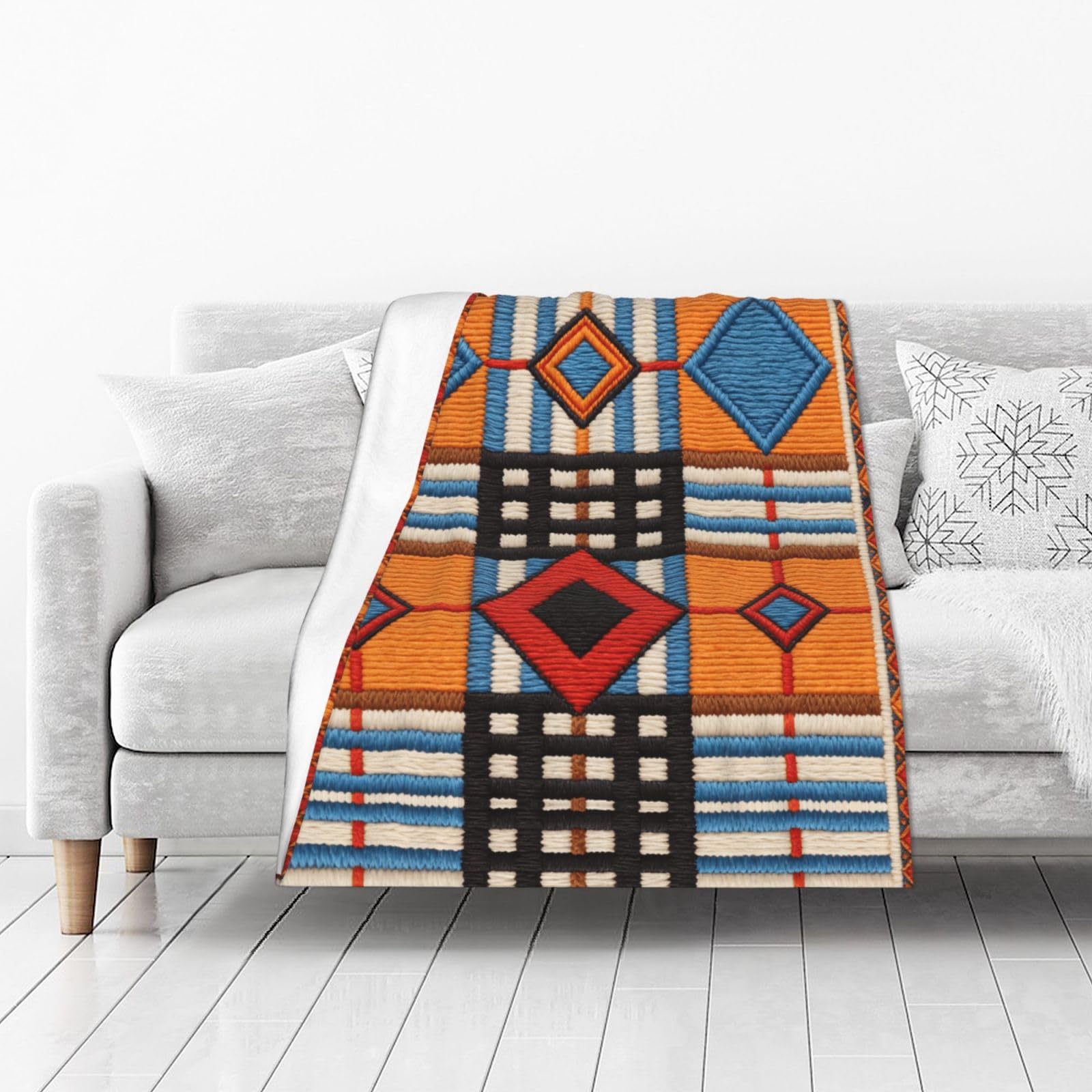 DUYIOKH Textured Embroidery Geometric Design Print Thick Throw Blanket, Blanket for Couch Bed Warm Travel Blanket for Camping Movie Night