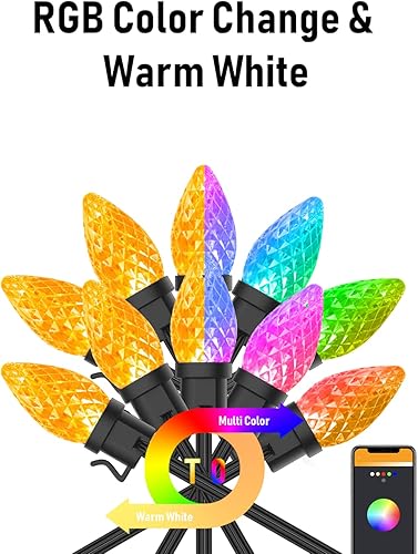 Miniatura 5 de Luces de Navidad para exteriores, pantalla personalizada C9, control de grupo de aplicaciones Bluetooth de 66 pies, múltiples modos de luces que