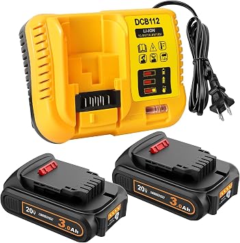 2 Pack 3.0Ah Battery Compatible Replacement for DeWalt 20v Battery with DCB112 Battery Charger Station for DCB200 DCB120Not Made in Dewalt