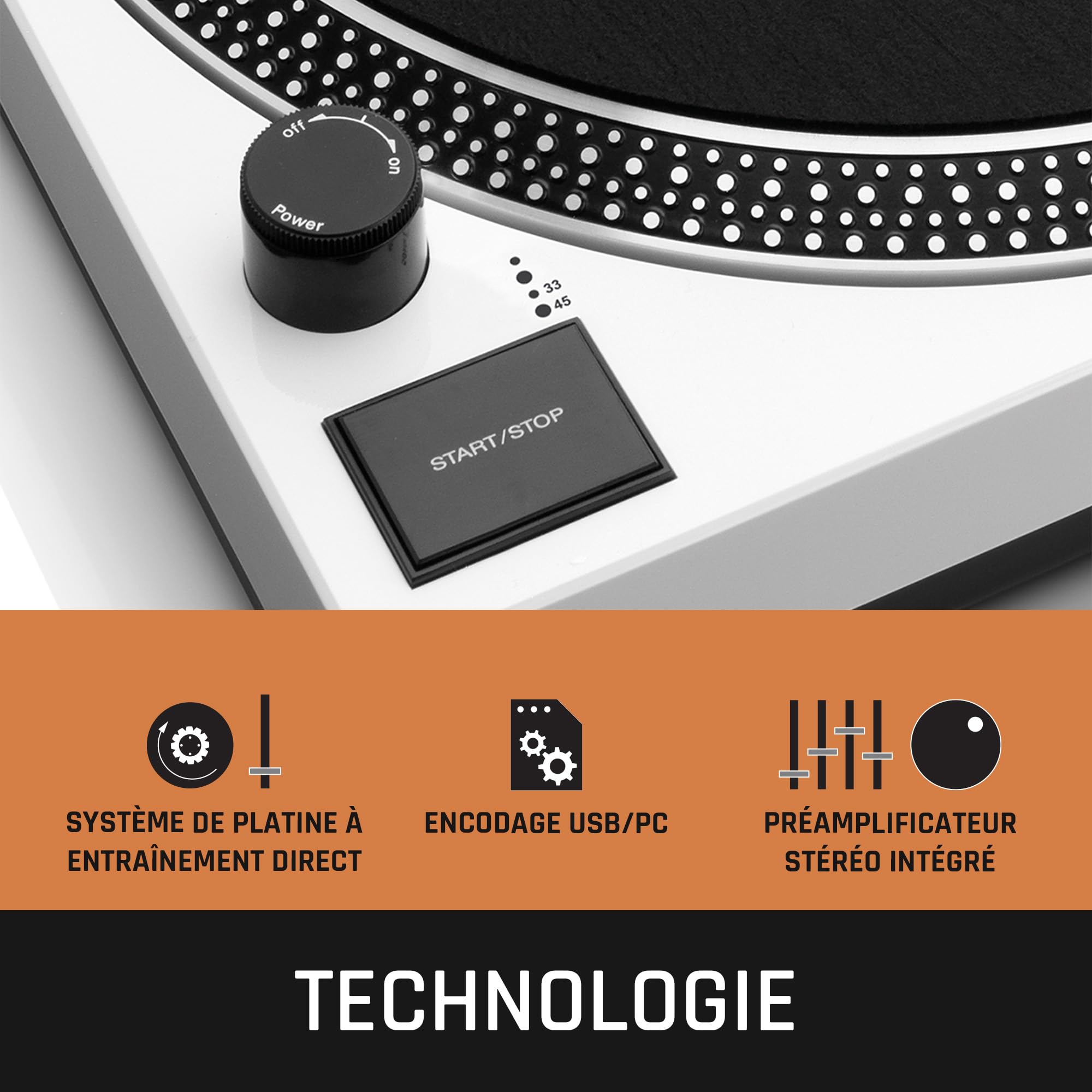 Lenco L-3818 Platine Vinyle, Tourne Disque, Platine Vinyle DJ - à entraînement Direct - Pitch Control - 33 et 45 Tours - Préamplificateur stéréo - USB - RCA Line Out - Numérisation Via PC - Noir