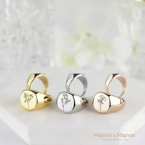 Miniatura 3 de Signet Ring Flower Jewelry Personalized Gift For Her Floral Birth Blower Ring Custom Engraved Signet Ring Christmas Gift - SR-FL