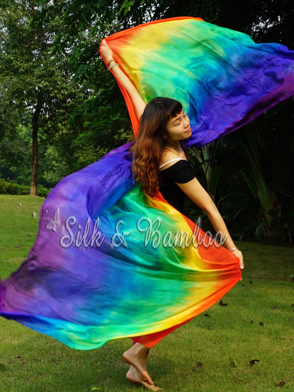 Velo Danza Del Ventre Winged Sirenny - Seta 270x110cm, Colori Tie-Dye, Orli A Mano, Accessorio Professionale