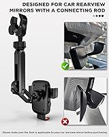Vista 4 de IPOW Rearview Mirror Phone Holder for Car 360°Rotatable and Retractable, Auto Clamp Car Phone Mount with Multi-Angle Adjustment Compatible with All