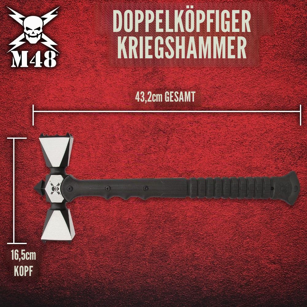 M48 Doppelköpfiger Kriegshammer mit Scheide, 2cr13 Edelstahlkopf, spritzgegossener Griff, Länge 43,2 cm