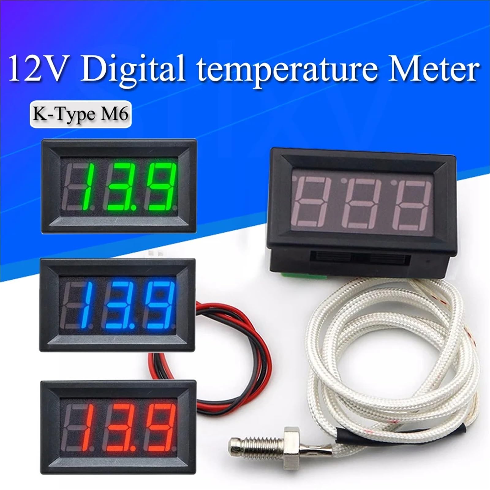 Termometro digitale industriale ad alta temperatura tipo K M6, misuratore di temperatura da 12 V, termografo da -30 a 800 gradi(XH-B310 Red)
