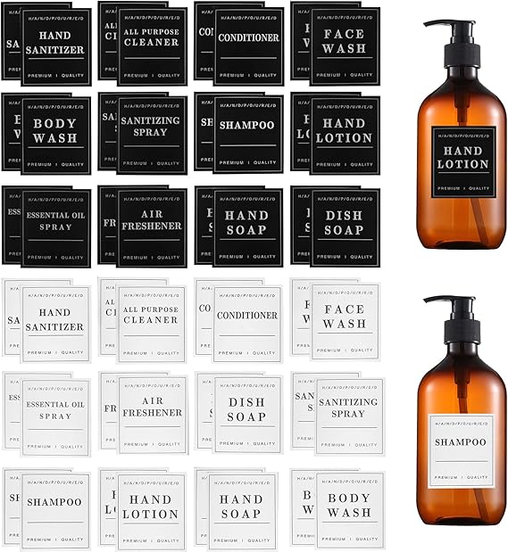 48 Pcs Waterproof Bottle Labels, Removable Bathroom Label Stickers