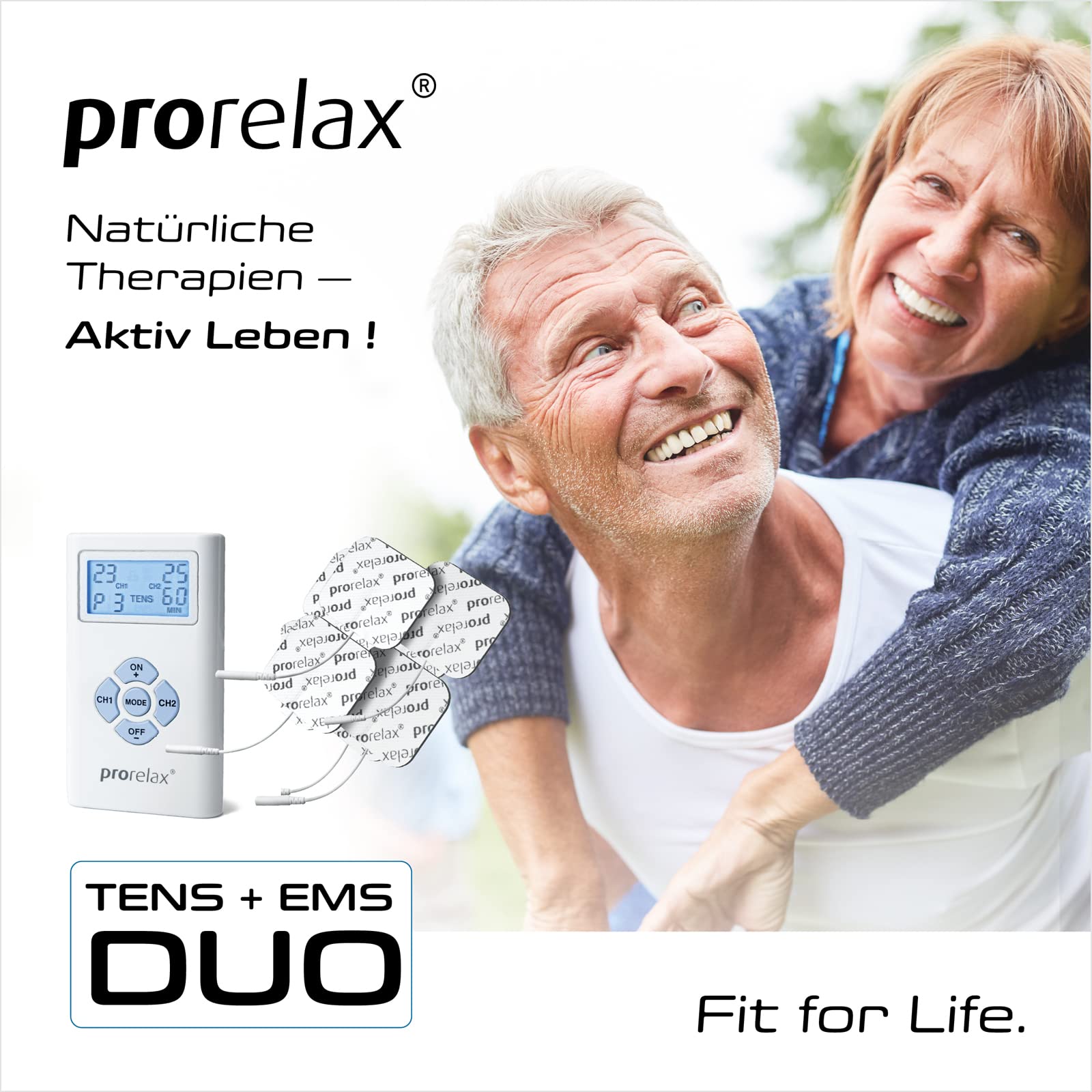 prorelax TENS/EMS Duo | Aparato de electroestimulación | 2 terapias con un solo aparato | Terapia natural para el dolor crónico y la musculación