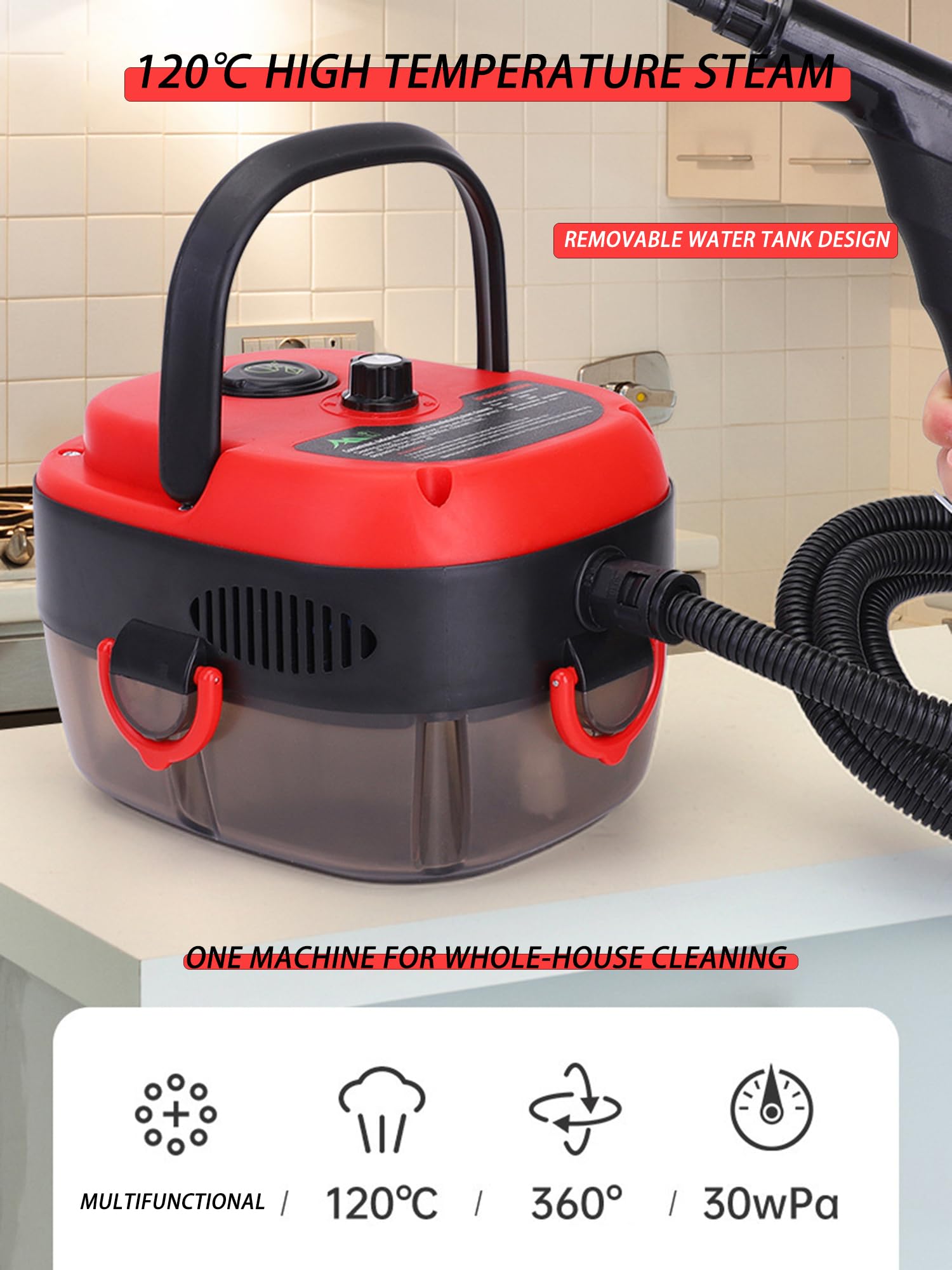 Pulitore a vapore multiuso, pulitore a vapore con 8 accessori, regolazione a 6 velocità, funzione intelligente anti-bruciatura per tappeti, WC, pavimento, forno, bagno e finestre