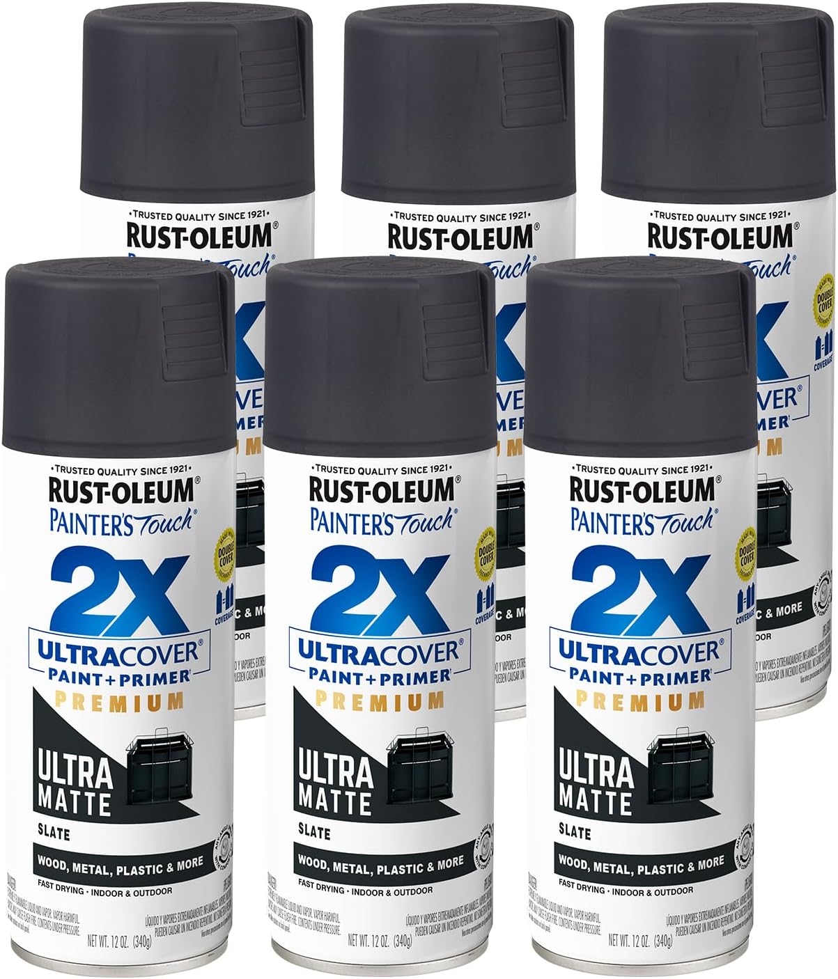 Painter's Touch 2X Ultra Cover Spray Paint, 12 oz, Ultra Matte Slate (6 Pack)