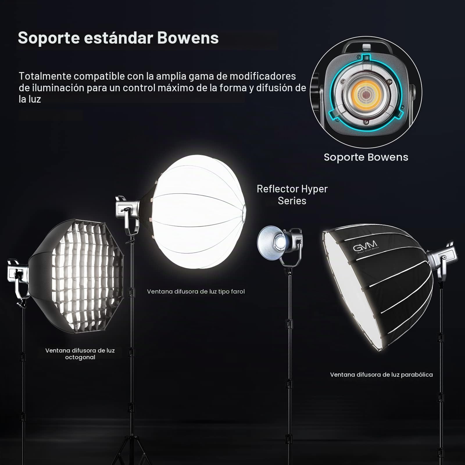 GVM 150W Luz de vídeo con softbox , APP control led lámpara de vídeo Bicolor 2700K-7500K rgb Estudio de iluminación led continua con 8 luces de escena para Video Youtube streaming fotografía