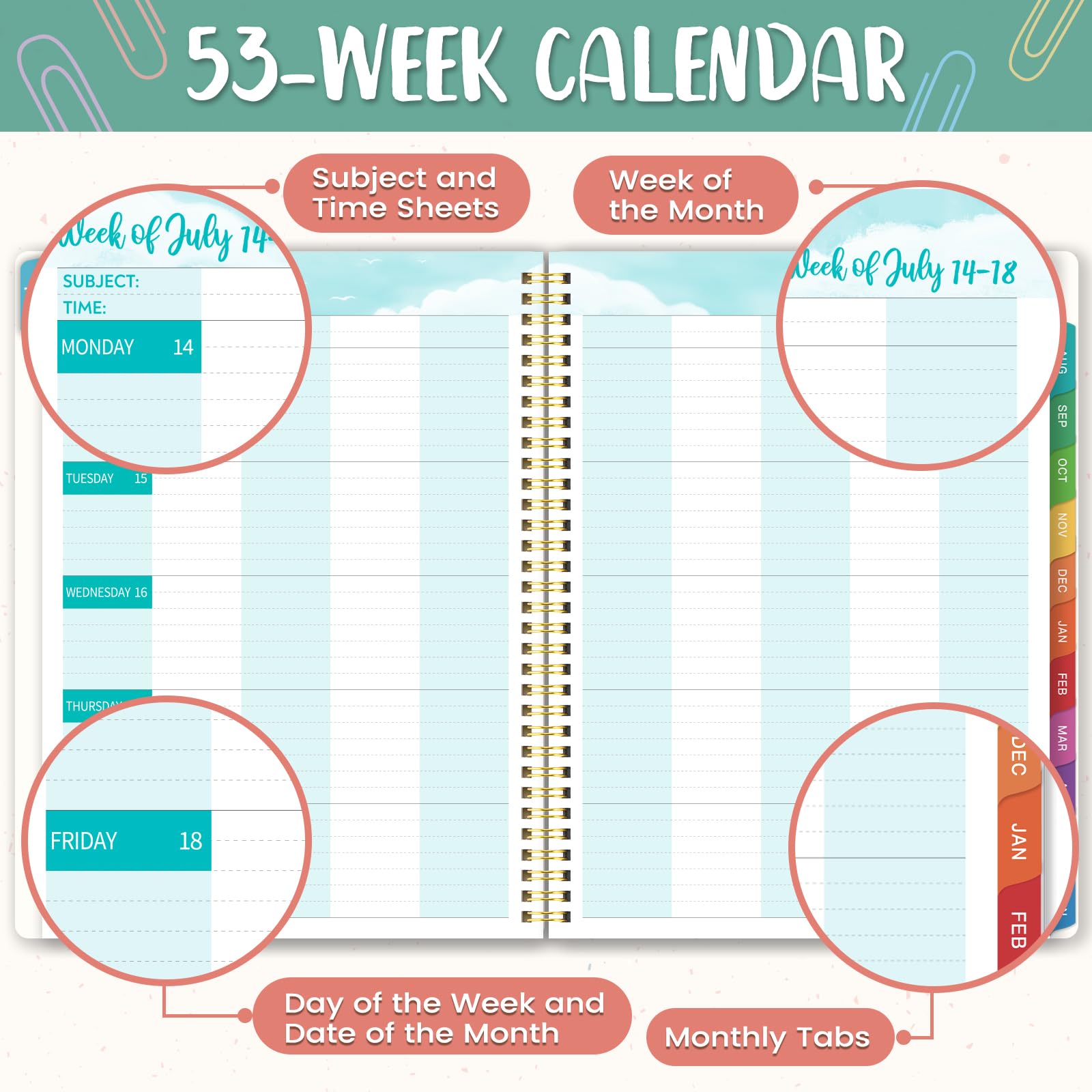 Teacher Planner 2025-2026 - Teacher Lesson Planners 2025-2026 from July 2025- June 2026, Academic Planner for School Year with Colorful Tabs and Inner Pocket, 8.5" x 11" - Image 5