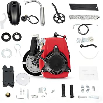 53CC 4 Stroke Engine with Belt, 2 Liters 4 Stroke Bicycle Engine Kit Maximum Speed of 27-32 Mph for Bikes with 26" Frames with T-Shaped Hand Puller