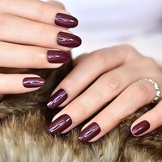 Medium Oval Press on Nails Dark Purple Red Fake Nails Glossy Full Cover False Finger Nails Kit for Women - 24pcs/set
