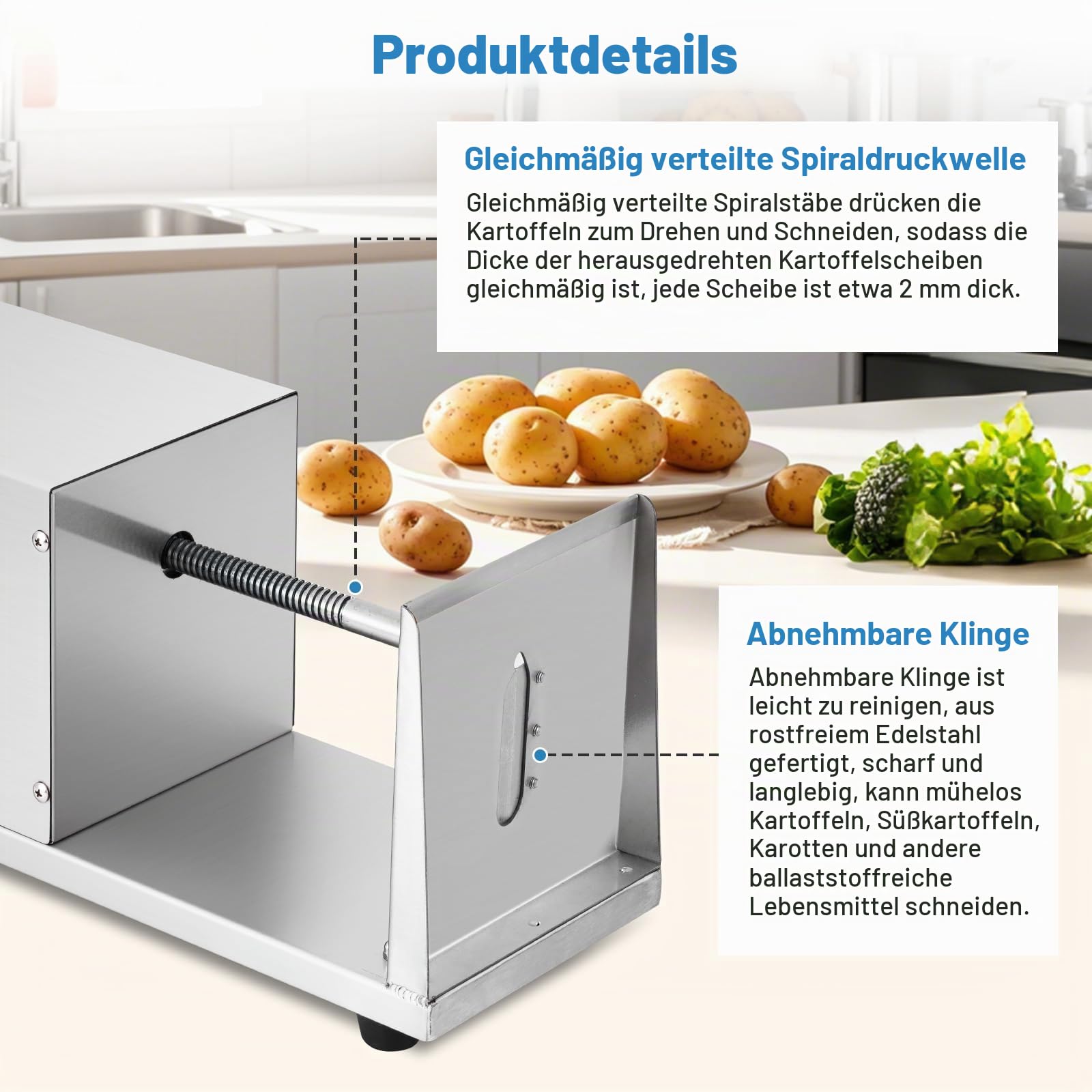 MXBAOHENG Elektrischer Tornado Kartoffelschneider 50 W Gewindelange 15 cm