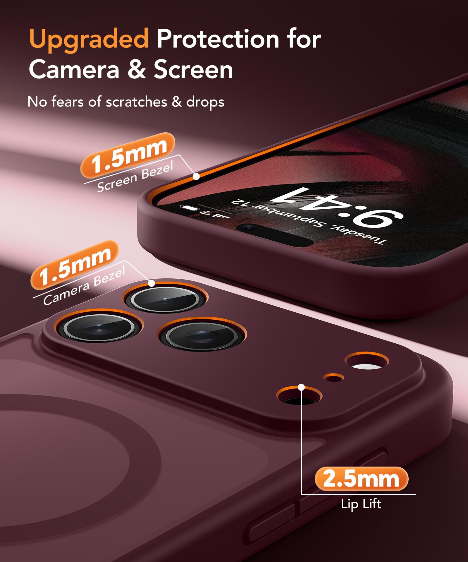 Magnetic Case for iPhone 17 Pro Max with Privacy Screen Protector [Compatible with MagSafe][Camera Protection][Military-Grade][Camera Control Cover]Translucent Matte 17 ProMax Phone Case,Wine Red — view 8