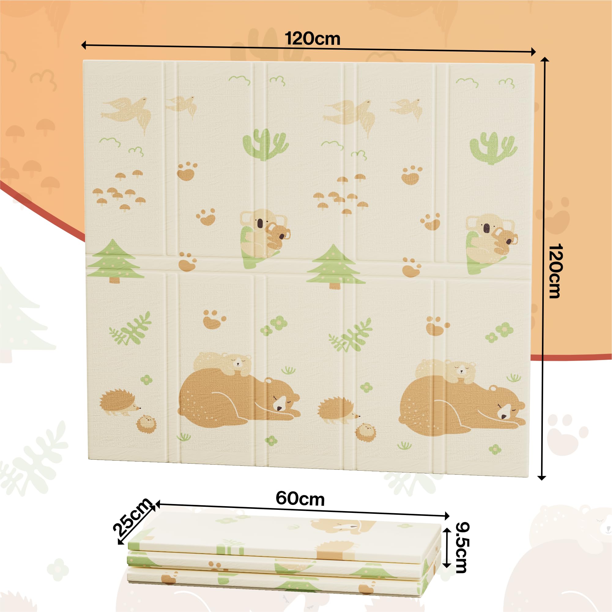 Baby Play Mat, Large Reversible & Foldable Waterproof Foam Playmat 120x120cm, Double-Sided Non-Slip Toddler Floor Mat for Crawling, Tummy Time, Nursery, Portable Floor Mat — view 3