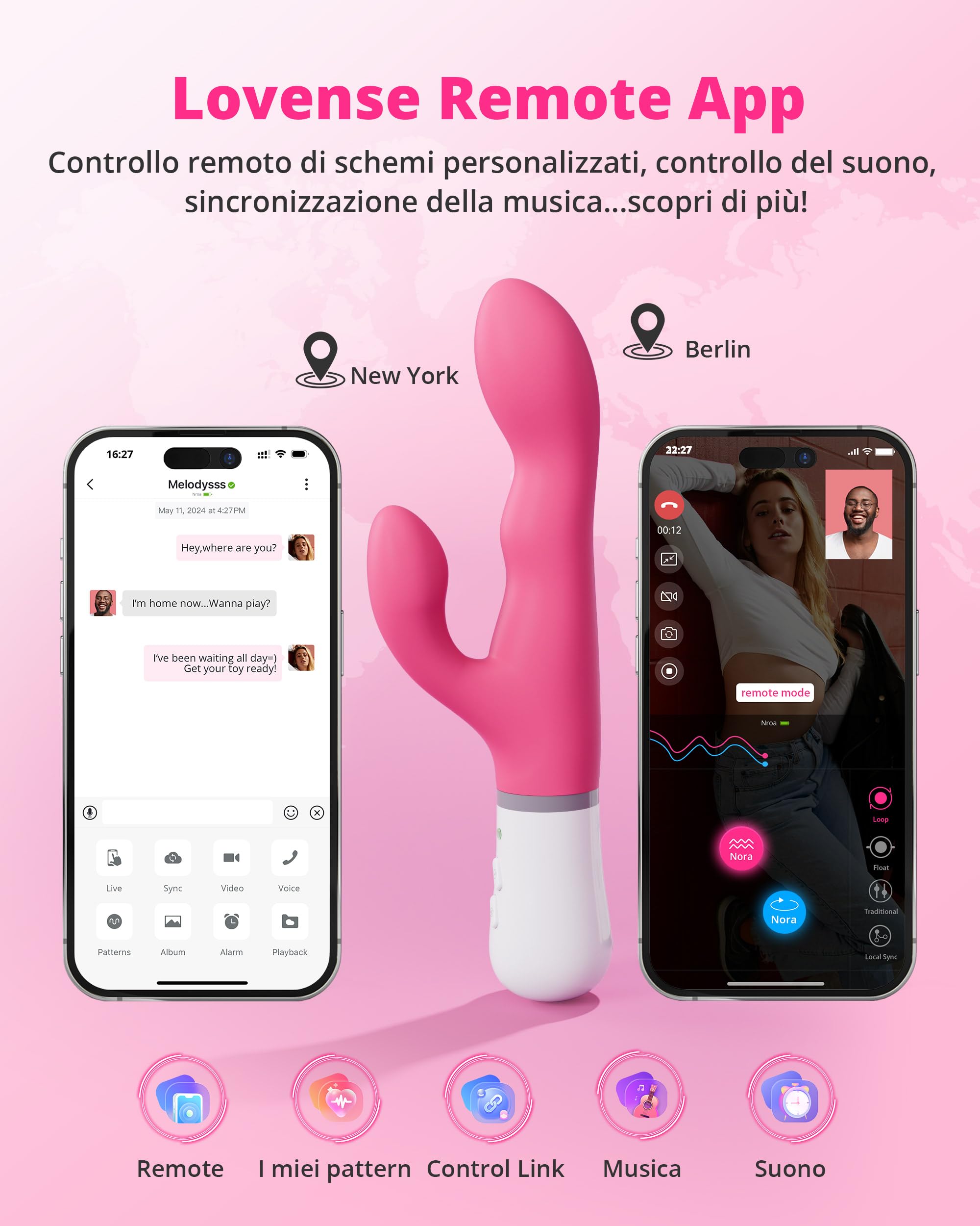LOVENSE Nora Vibratori Rabbit, Vibratore per Donna, Potente Stimolatore con Testa Rotante e Braccio Vibrante, Ricaricabile e Impermeabile con Smartphone Wireless Bluetooth Control