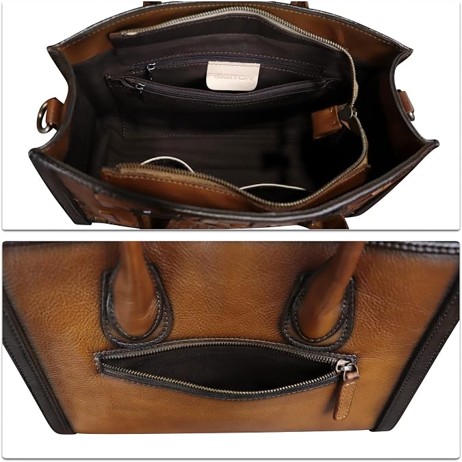 Genuine Leather Satchel for Women Embossed Handbag Top Handle Handbags Handmade Crossbody Tote Bag Purse