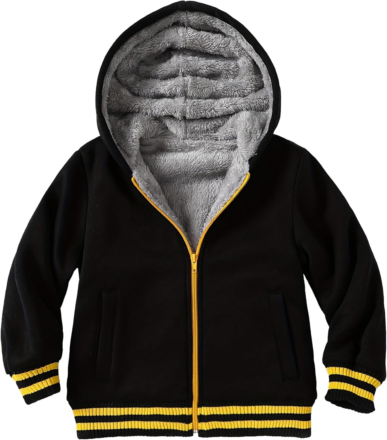 Fdqin Kids Zip-Up Hooded for Boys Sherpa Lined Jacket Winter Outdoor Sweatshirt Warm Coat 3-14 Years