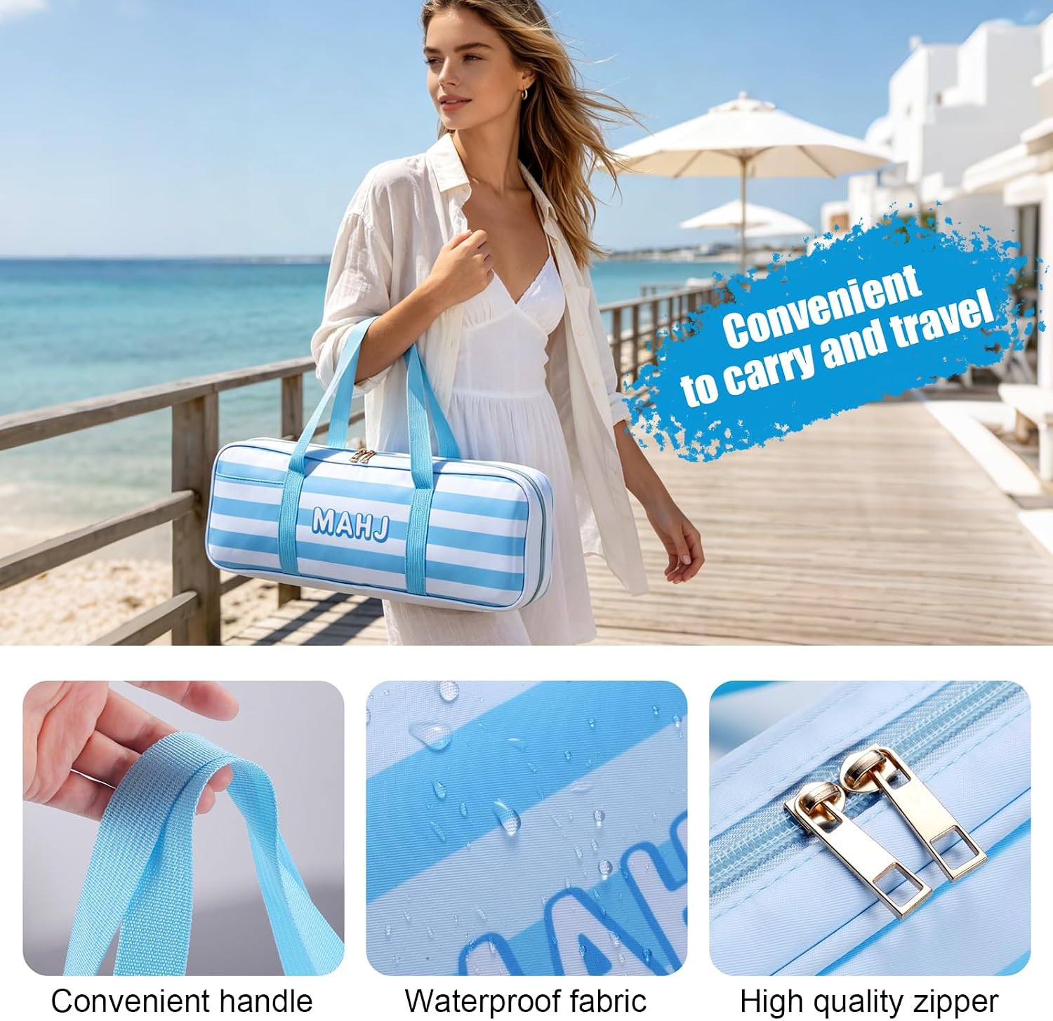 Mahjong Rack Storage Bags 4 Compartments Fits 4 Racks,Blue image 5