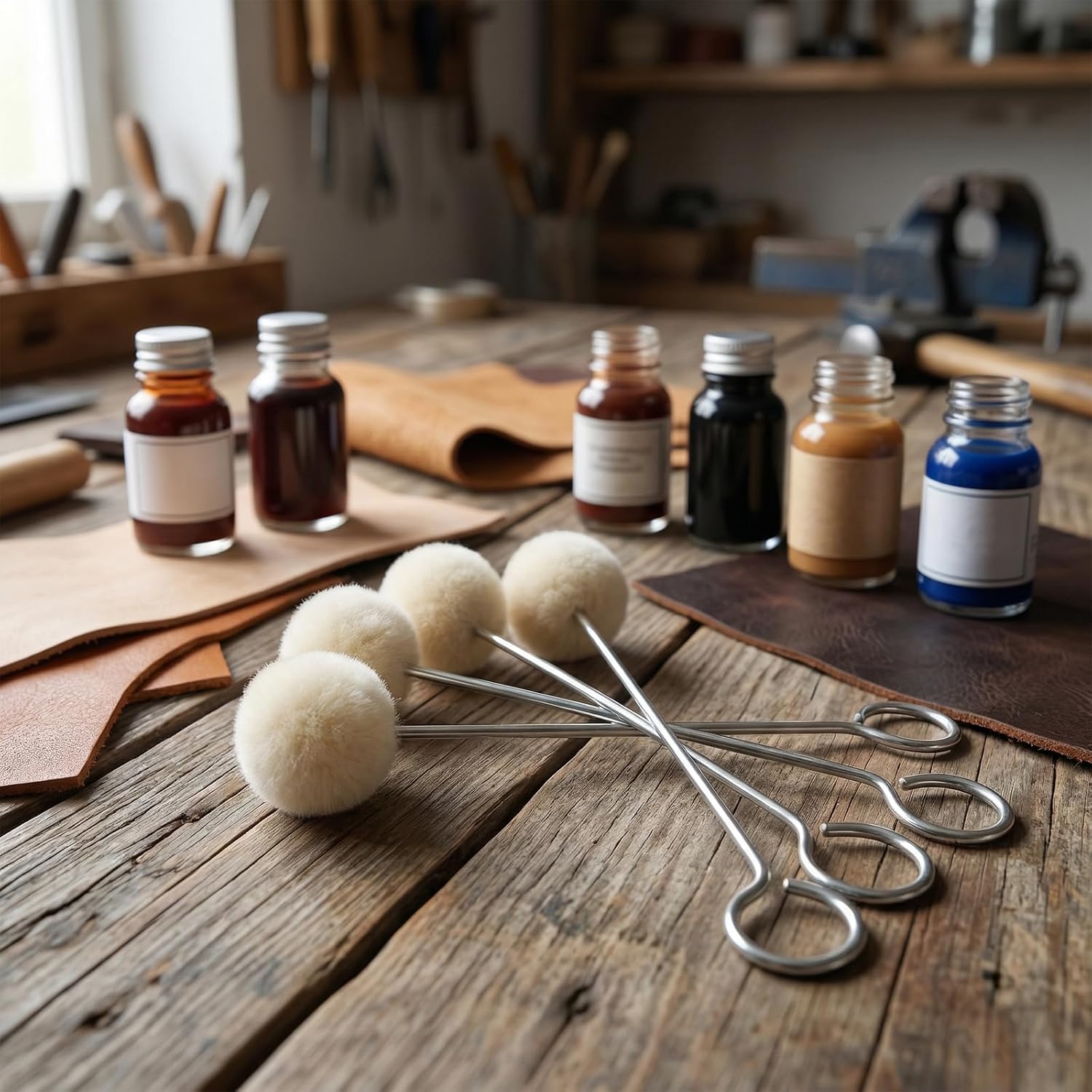 300 PCS Wool Daubers, Leather Dye Daubers, Wool Ball Brush with Metal Handle for DIY Projects, Dying, Leather Dying