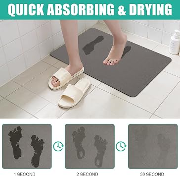 Super Absorbent Bath Mat,Non Slip Anti Mould Quick-Drying Bathroom Mat,Kitchen Door Matfor Floor Bathmat Shower Rug,(Grey, 43x80cm)