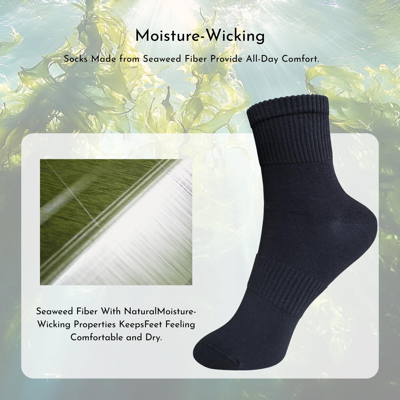 3 pares de calcetines deportivos para hombres y mujeres, de fibra de algas marinas que absorben la humedad, ajuste acolchado y transpirable