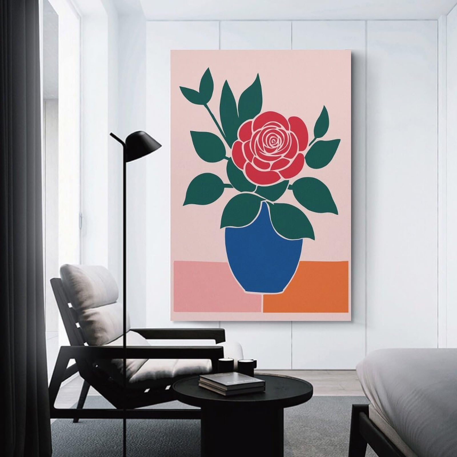 Junmoney Red Rose in Blue Vase Canvas Wall Picture, 20x30inch(50x75cm), for Bedroom Walls, Guest Spaces Or Lounges, Stylish Decor for A Restful Room Update