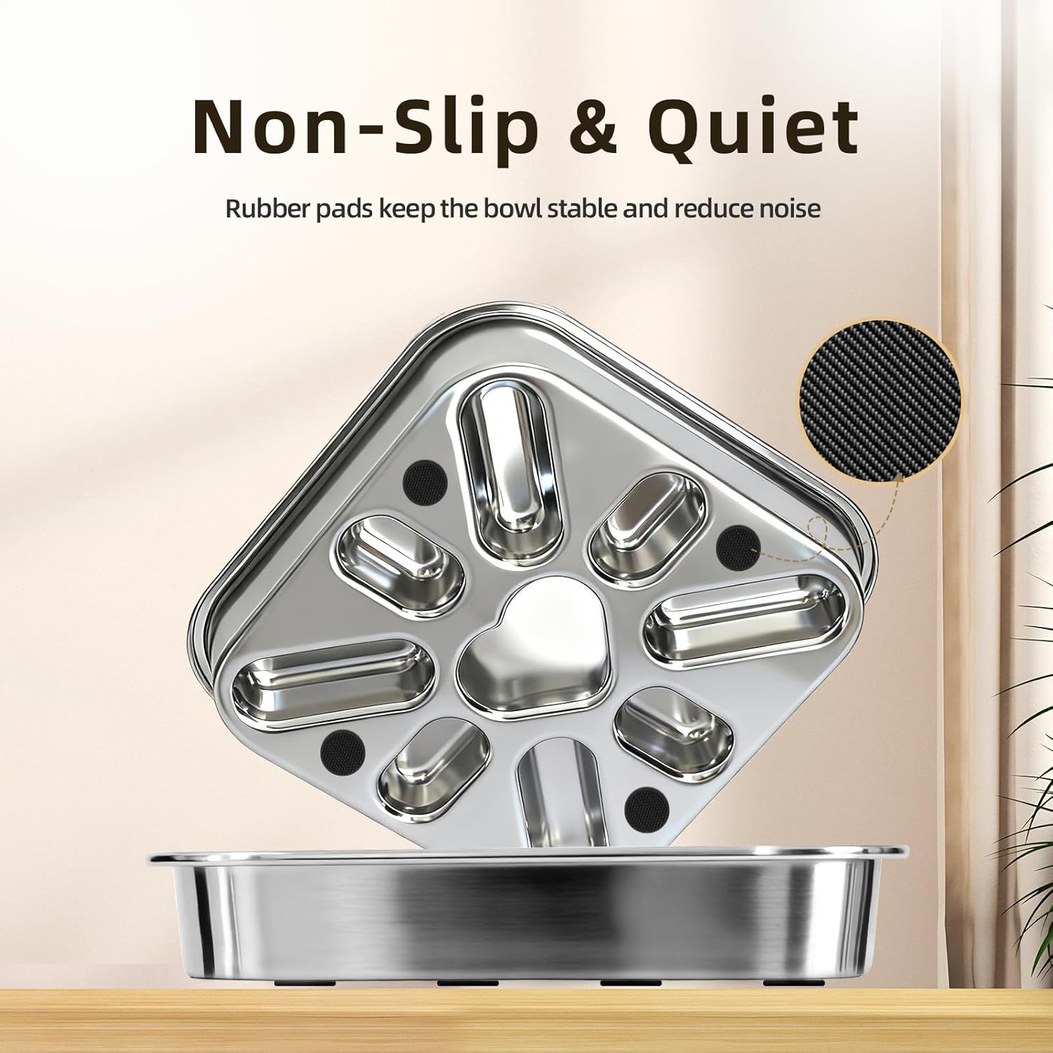 Stainless Steel Slow Feeder Dog Bowls Large & Medium Breed 3 Cups, Food Grade 304, Non-Slip Base, Deep Ridges to Slow Eating, Metal Slow Feeder Dog Bowls, Dishwasher & Chew-Proof & Rustproof (2 Pack)