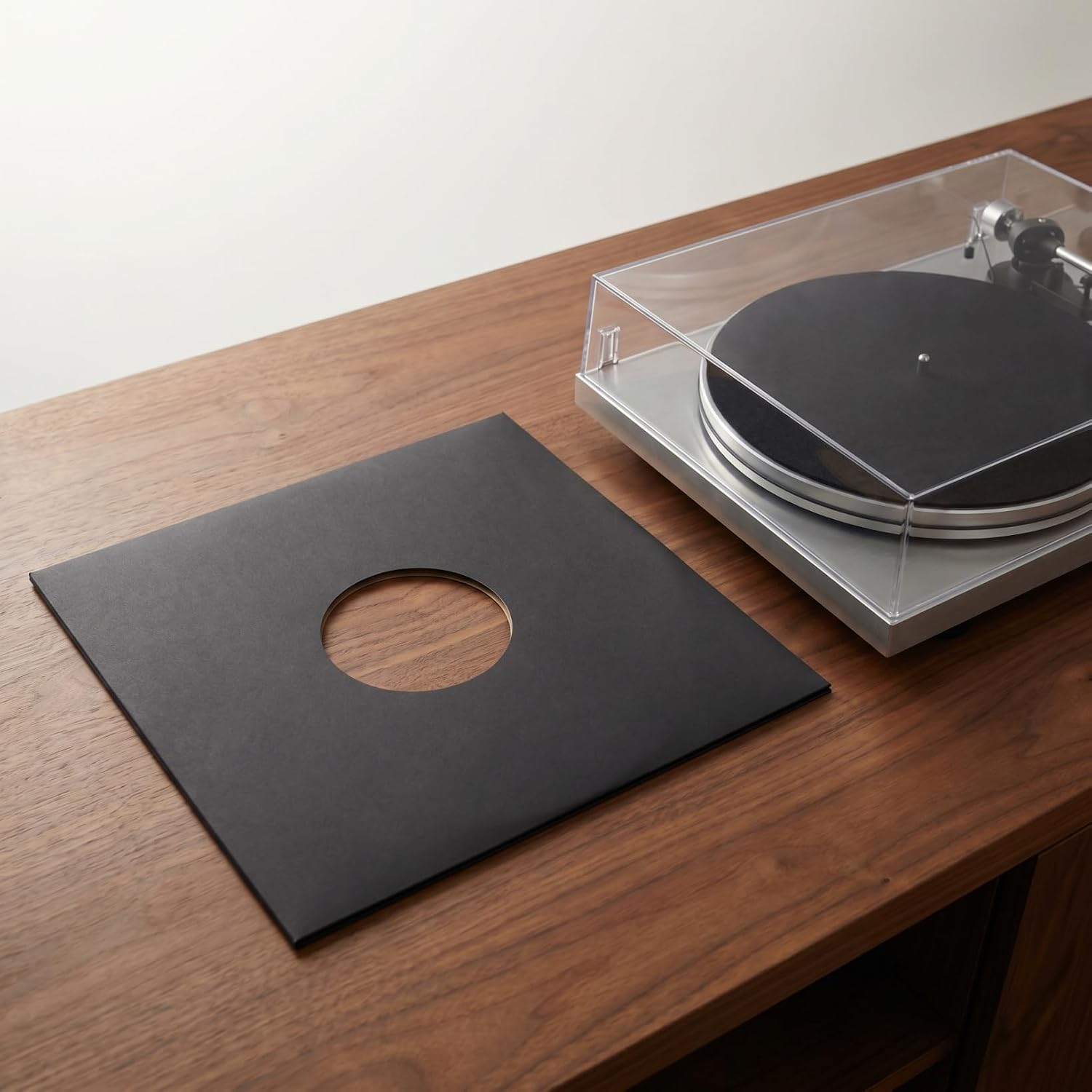 KALLORY 12-inch Vinyl Record Sleeves 4pcs Set, Black Kraft Paper Protective Covers for Vinyl Album Storage and Record Protection