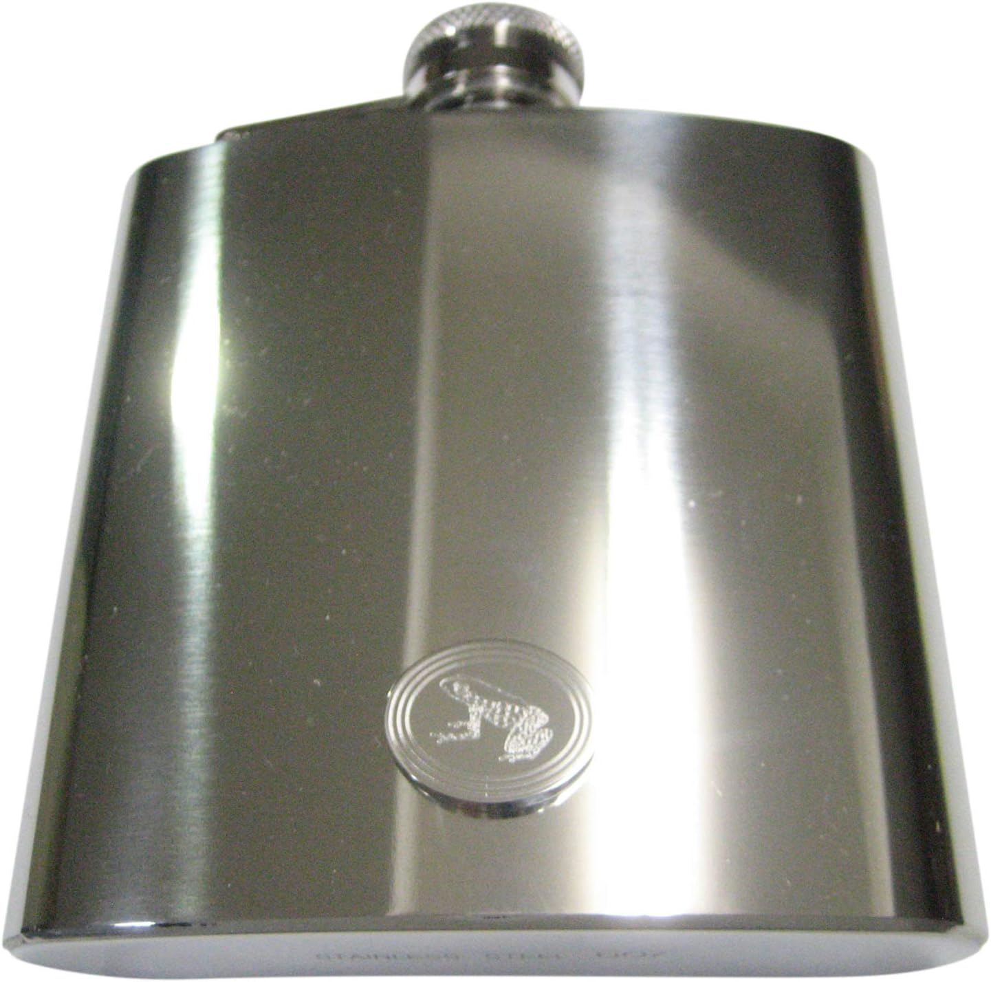 Kiola Designs Silver Toned Etched Oval Tropical Frog 6 Oz. Stainless Steel Flask