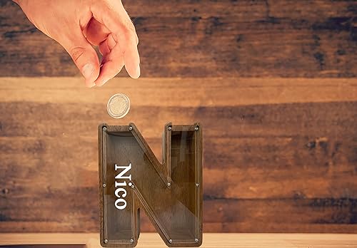 Vista 25 de Alcancía grande de madera personalizada para niños, alcancía con nombre personalizado, alcancía (nombre grabado láser) letras del alfabeto